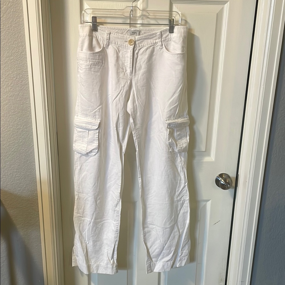 LOFT White Straight-Leg Cargo Pants